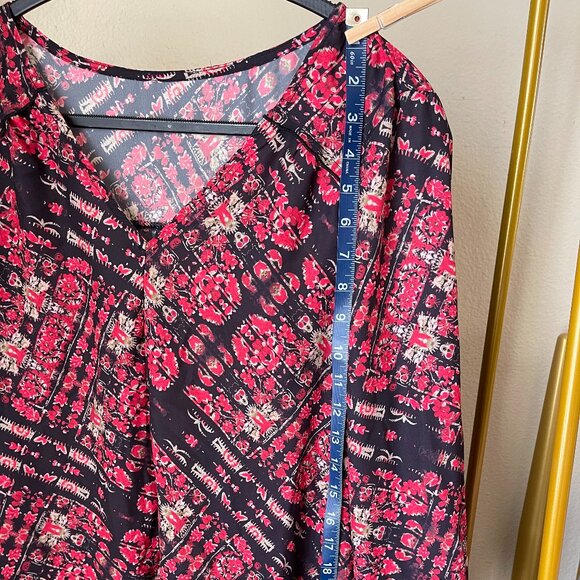 Silk Boho Red Black Gold Floaty Top Statement Festival Piece - Picture 8 of 13